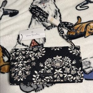 Vera Bradley Black and Cream Floral Quilted Crossbody Wallet